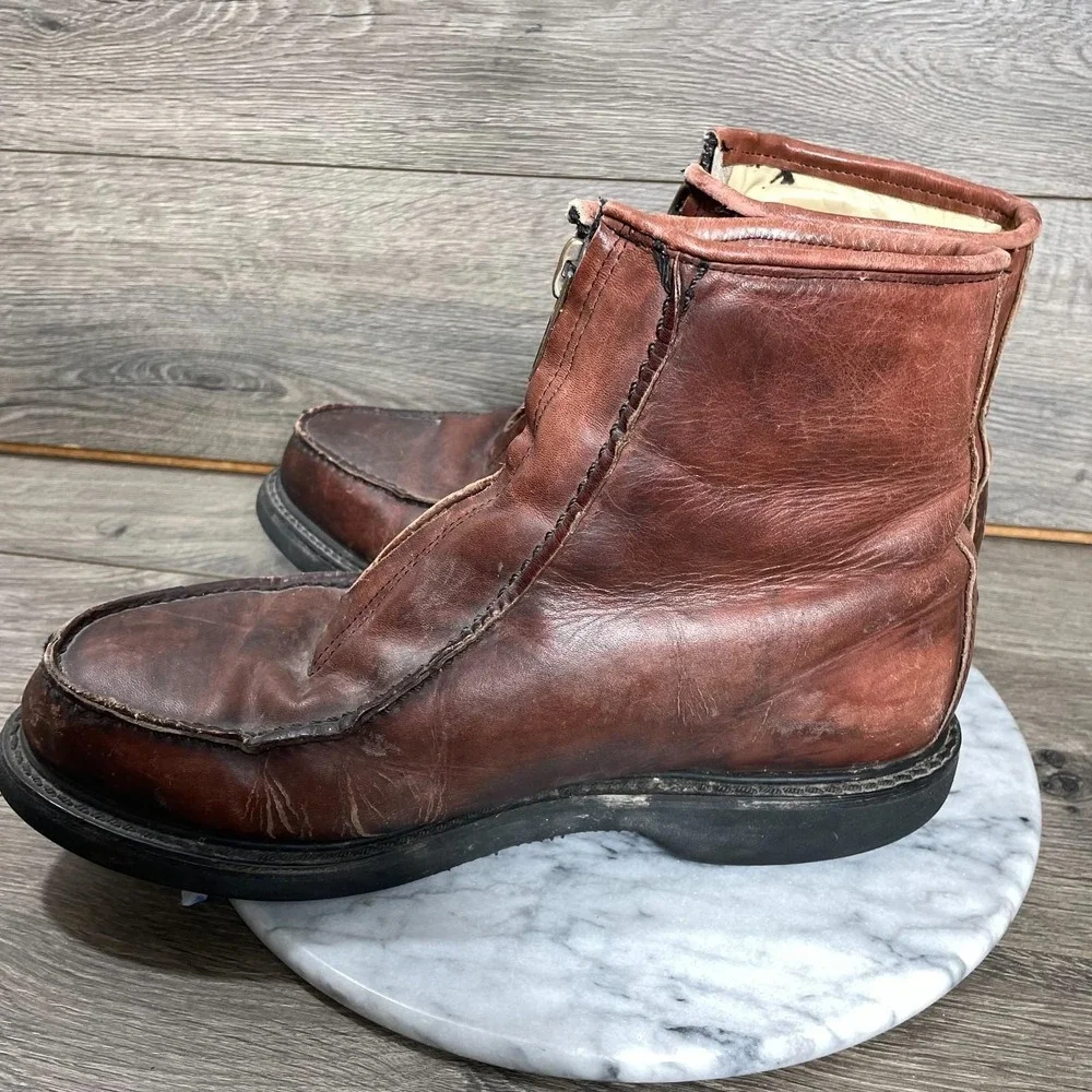Double H Boots Mens 9.5 EEE Brown Leather Zip Up Ankle Insulated Stadium‎ Retro